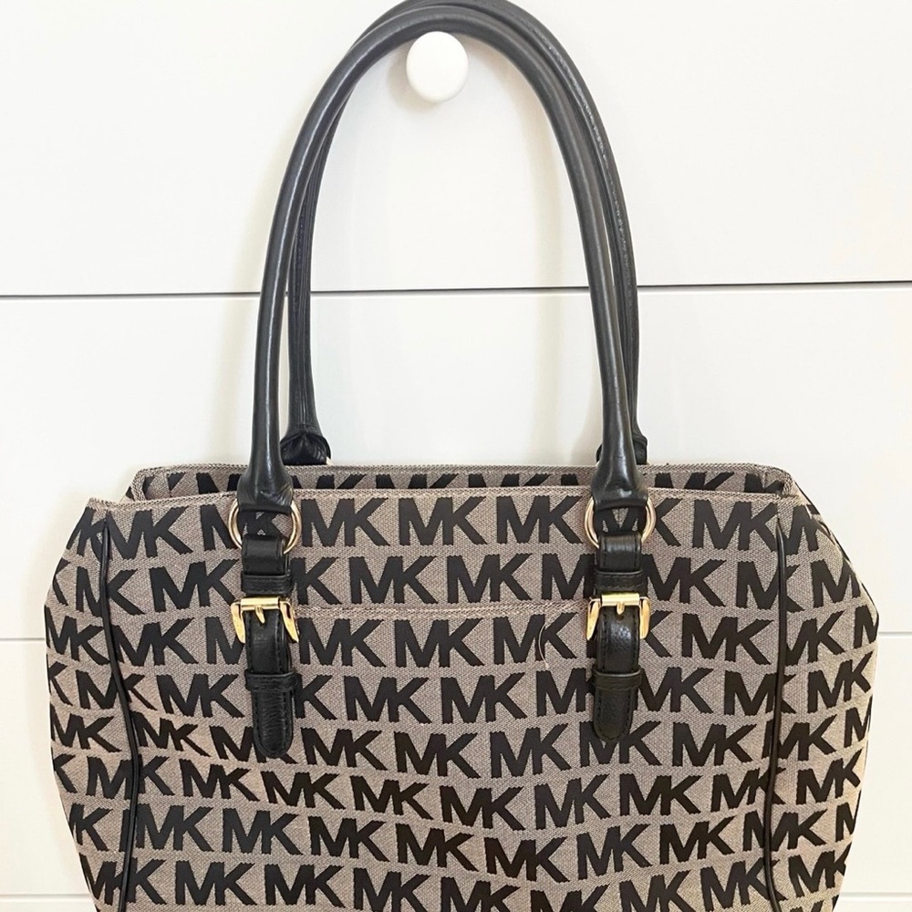 Michael Kors Black and Tan Logo Tote Bag - Picture 3 of 11